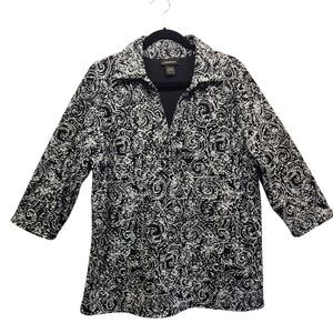 Lane Bryant Black & White Textured Stretch Collared V-Neck Tunic 18/20 Plus Size